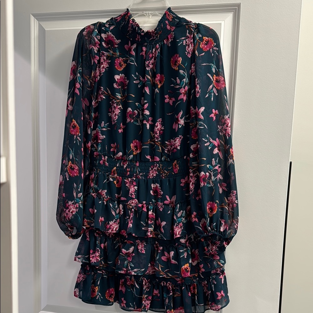 Express Floral Mini Dress - Dark Green and Pink